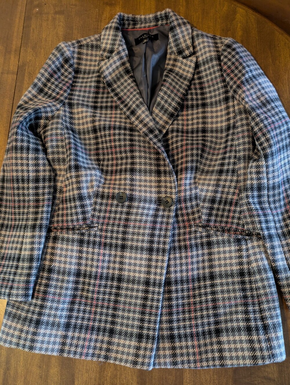 Talbots Double Breasted Gray And Pink Plaid Blazer 10P
